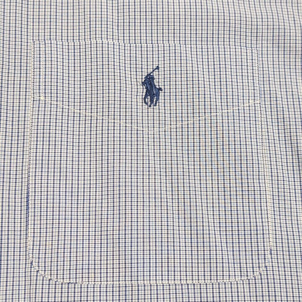 Ralph Lauren Yarmouth Button Down Dress Shirt Blue Check Men Size 17.5 34/35 25L